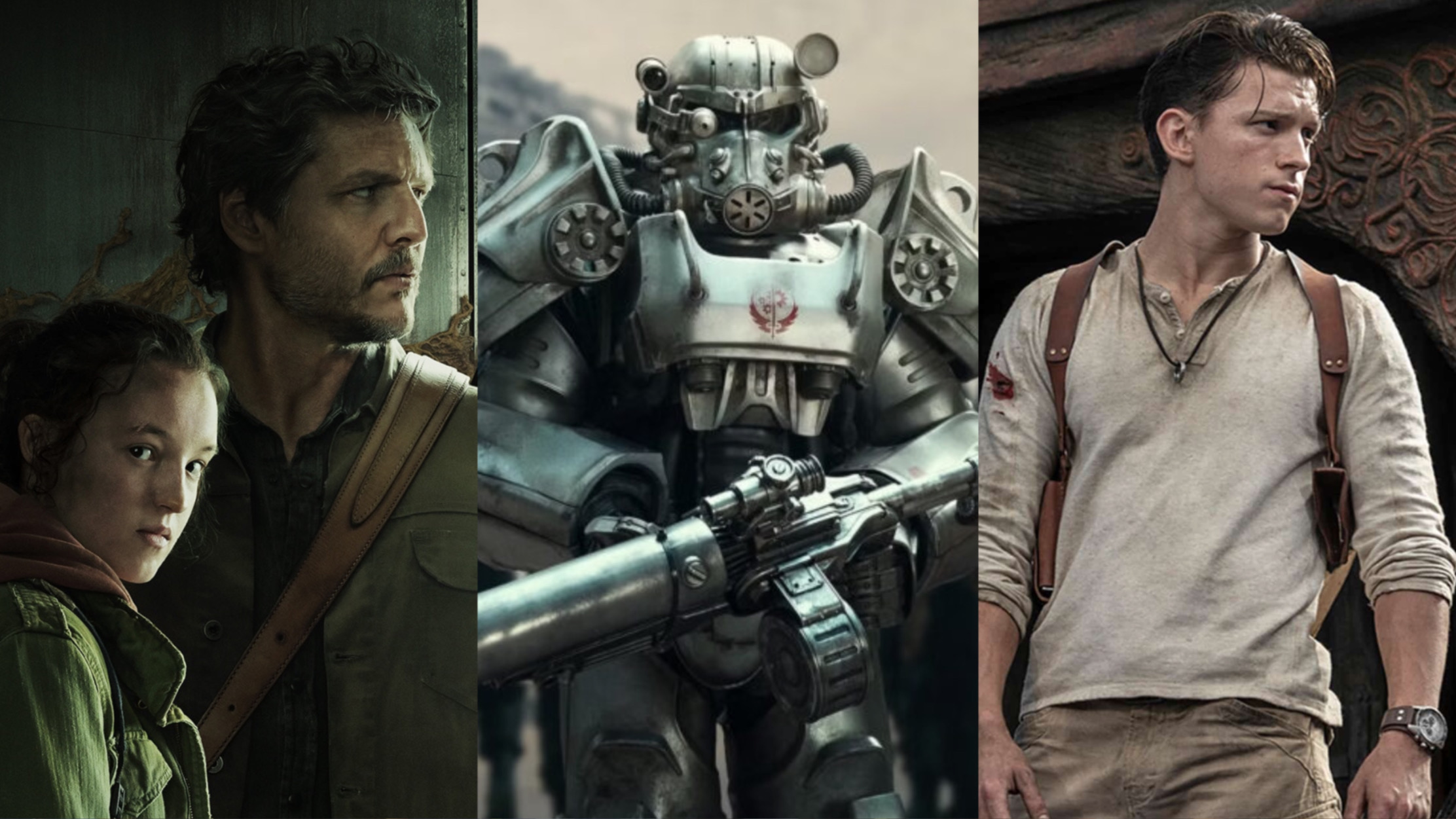 collage of images from the last of us, fallout, and uncharted