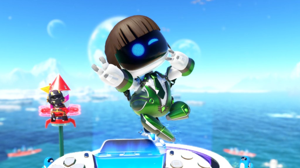 Astro Bot jupming in the air as part of an article about the video game industry.