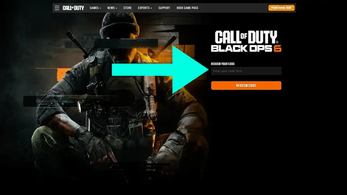 Screenshot of the redemption site for Call of Duty: Black Ops 6 codes. 