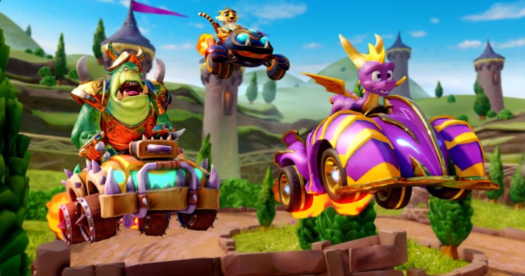 Spyro and several other racers make a huge jump