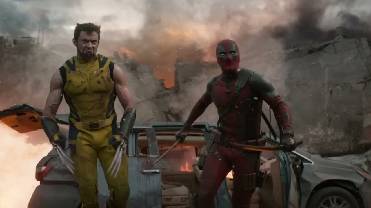 Deadpool & Wolverine, Deadpool and Wolverine rushing towards the viewer.