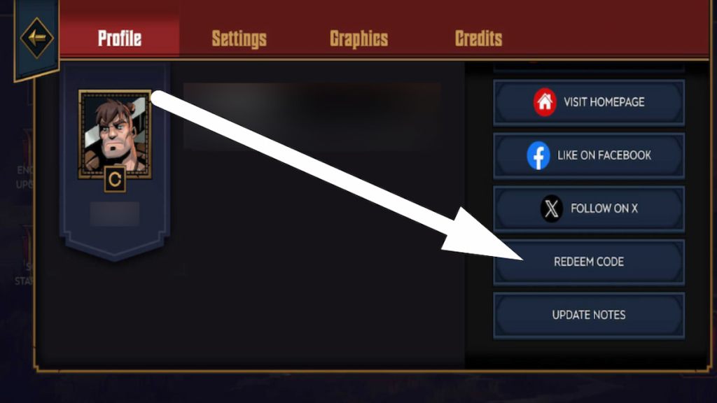 How to redeem codes in Grimguard Tactics, step 2