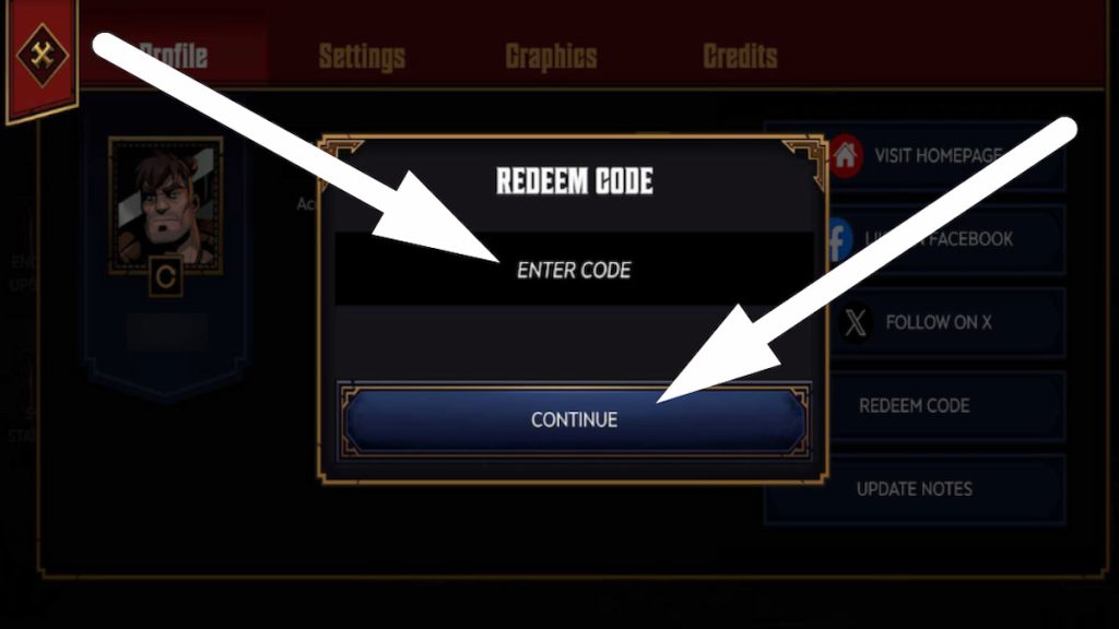 How to redeem codes in Grimguard Tactics, step 3