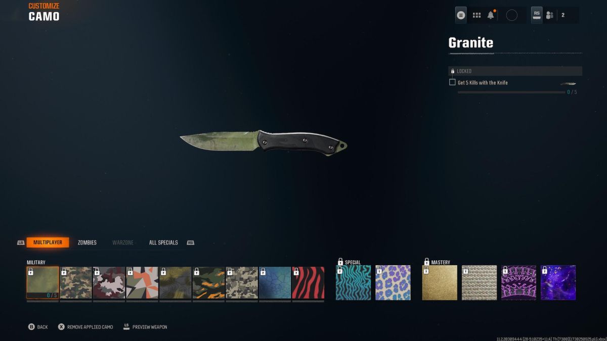 Knife camo challenges.