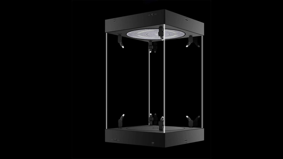 A Phicen 1/6 Display Box with LED and Rotating Base, empty, against a black background. 