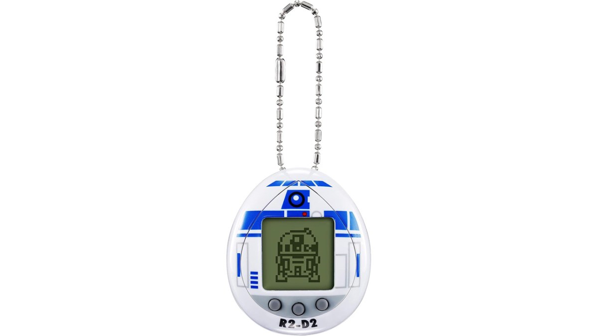 An R2-D2 Tamagotchi, on a chain. 