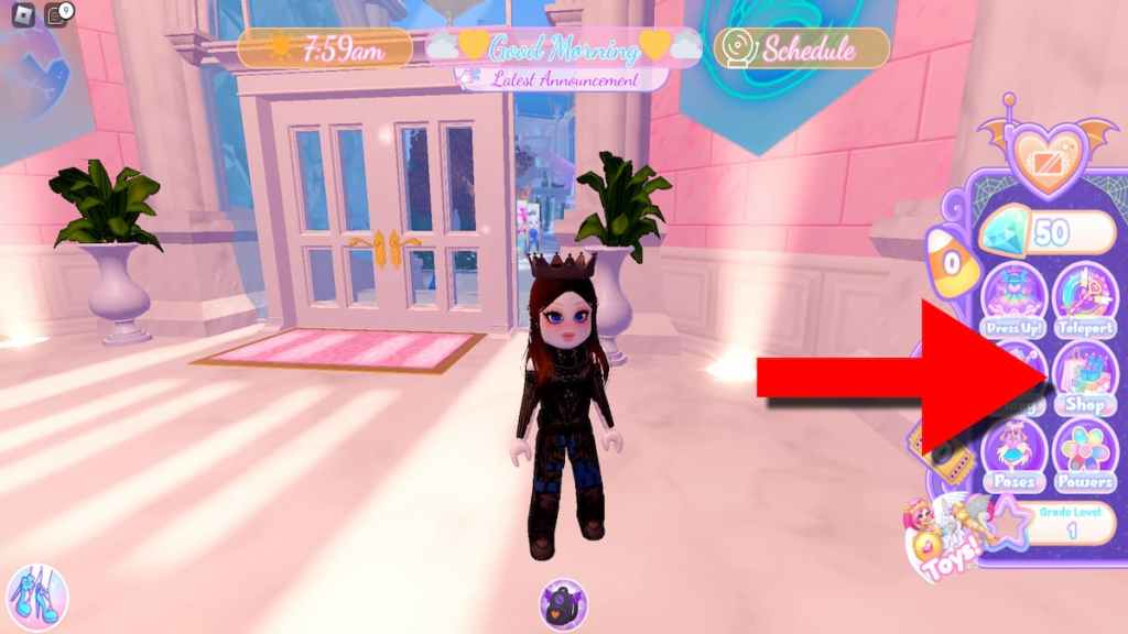 In-game screenshot of Royale High shop menu. 