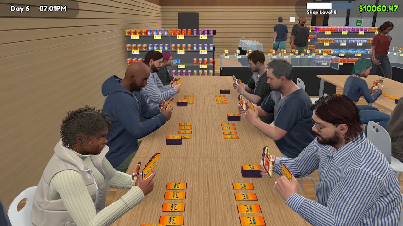 TCG Card Shop Simulator, players playing at a table.