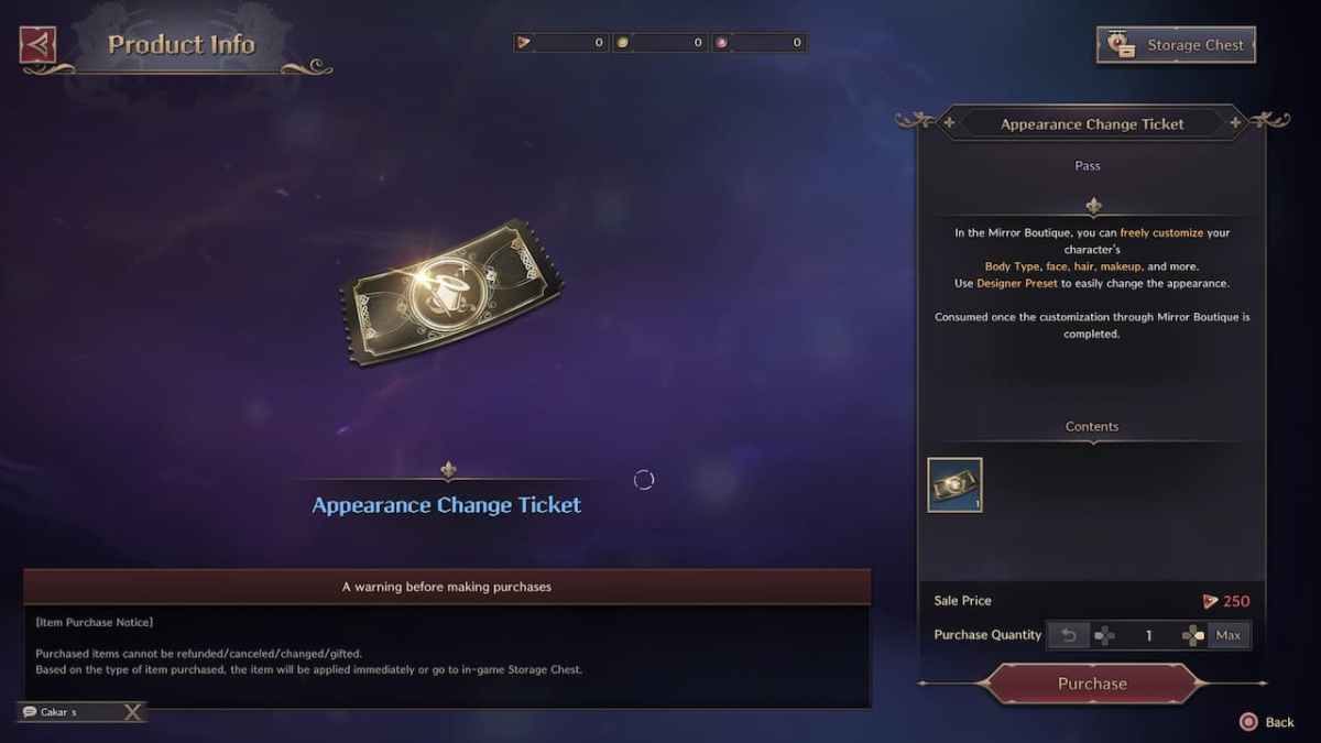 An Appearance Change Ticket in Throne and Liberty. 