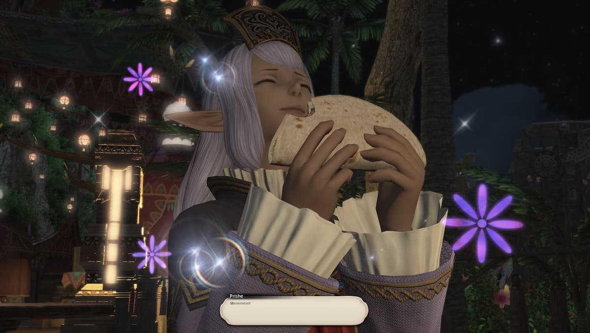 A character eating in FFXIV