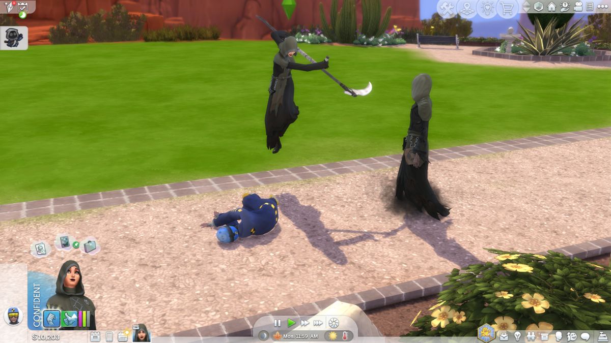 Screenshot showing an Active Work Day as a Reaper in The Sims 4 Life and Death