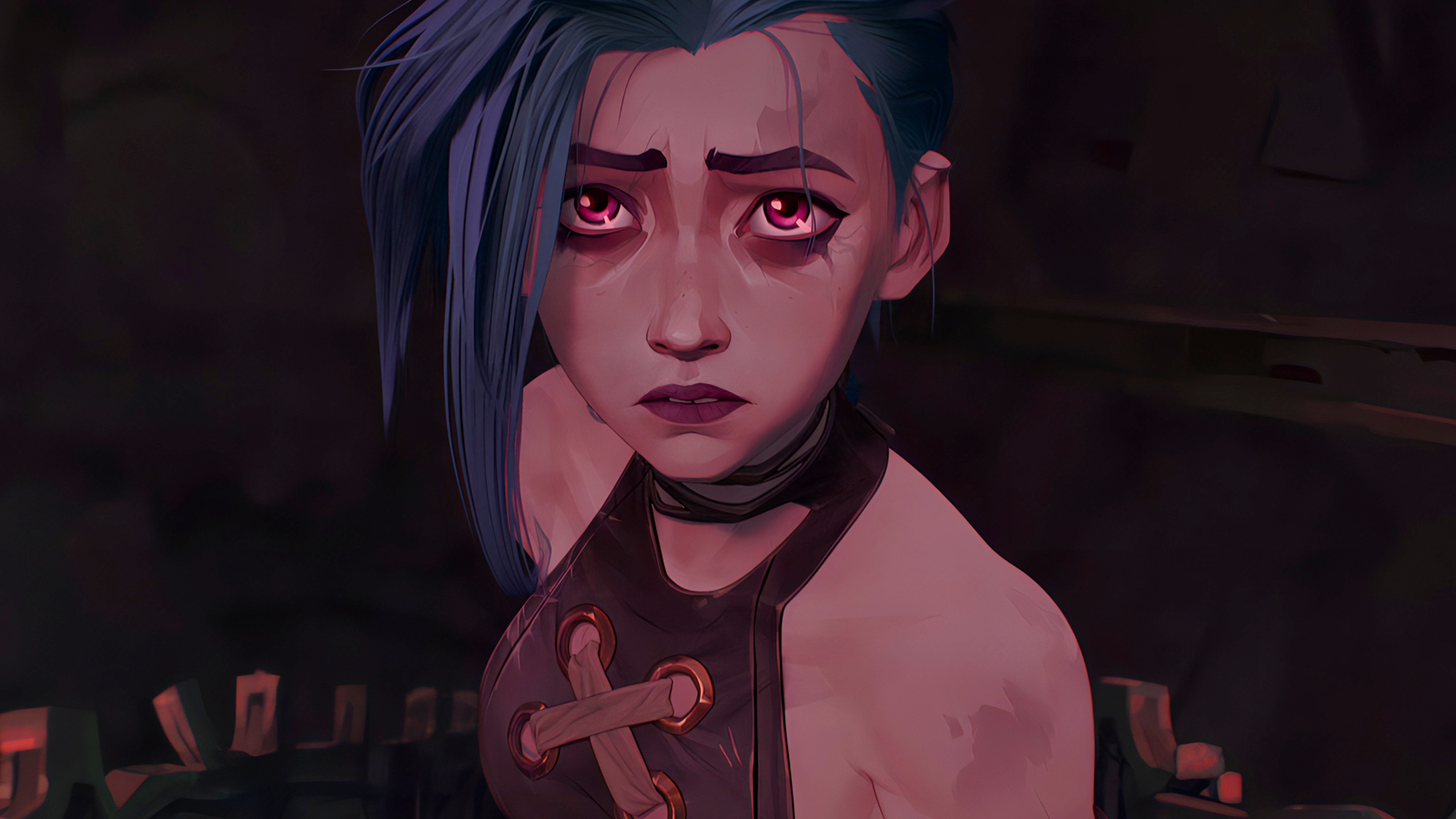 A close-up of Jinx in Arcane Season 2, Act 1