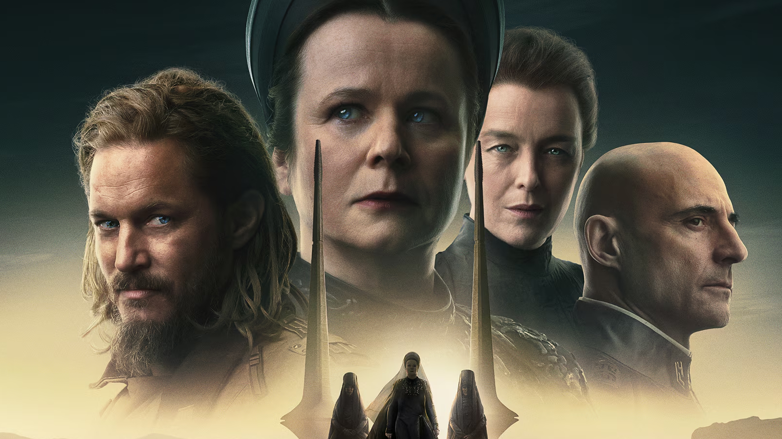 Cropped key art for HBO's Dune: Prophecy featuring the core cast