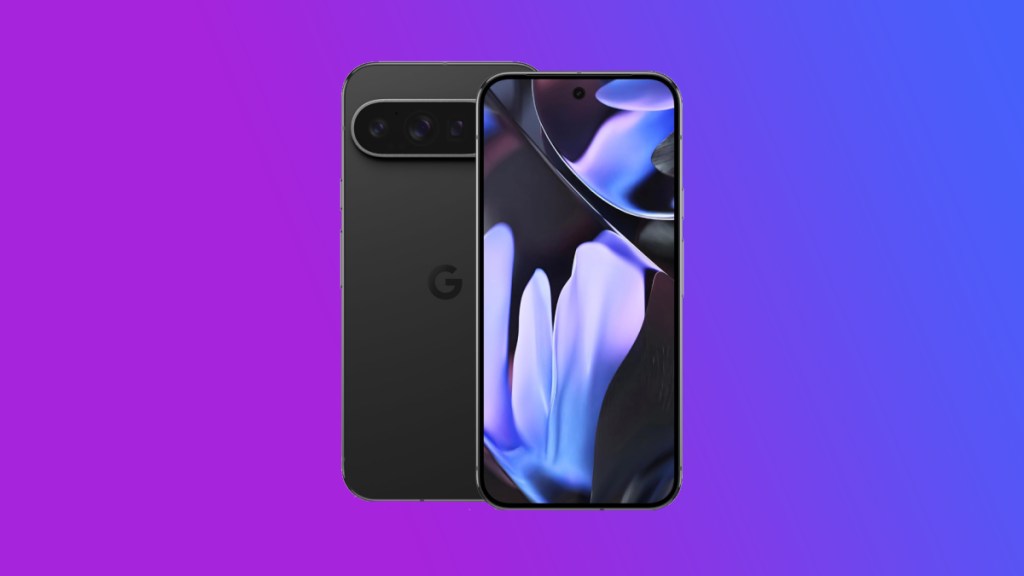 Google Pixel 9 Pro XL Smartphone image on purple gradient, black friday smartphone deal