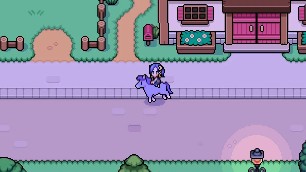 Player riding Mistmare in Fields of Mistria