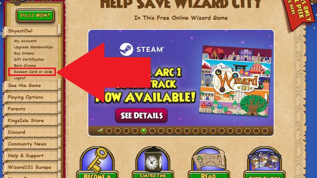 How to redeem Wizard101 codes step 1