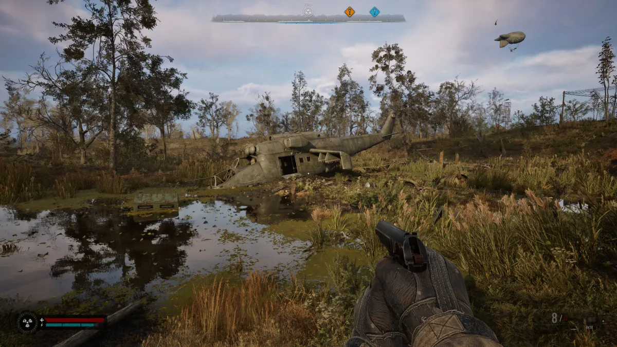 A helicopter near the water in Stalker 2.