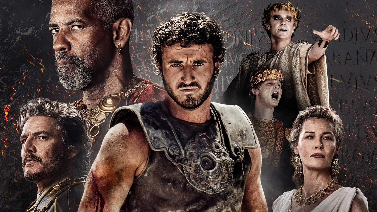 Cropped poster art for Gladiator II featuring the core cast