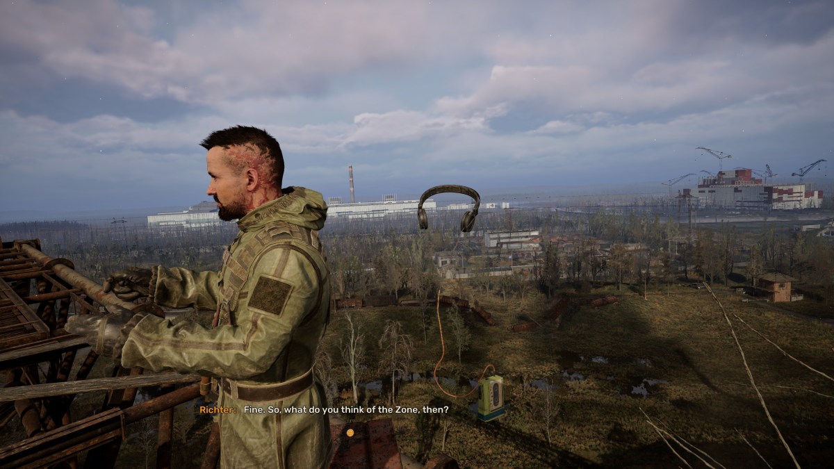 A guy with his headphones flying in Stalker 2