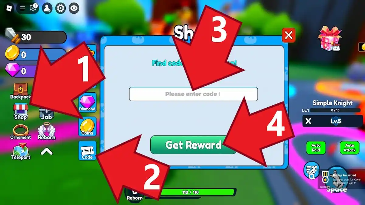 How to redeem Reborn Skills Master codes