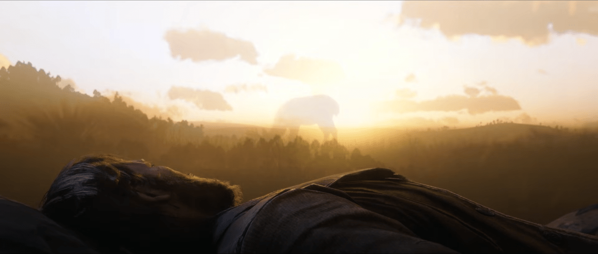 RDR2 game sad ending scene. Arthur staring into the sunrise