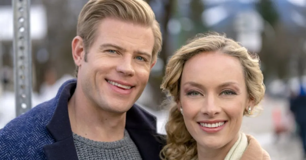 Trevor Donovan and Rachel Skarsten smile standing outside