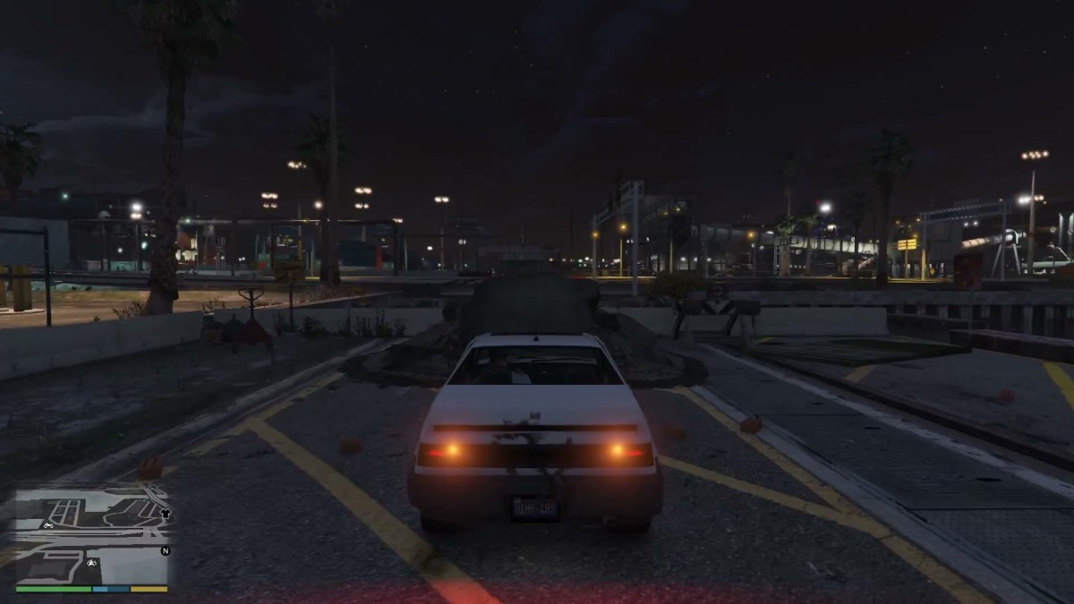 An image showing the player approaching a stunt jump in GTA 5, in a vehicle.