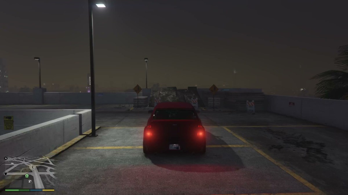 An image showing the player approaching a stunt jump in GTA 5, in a vehicle.