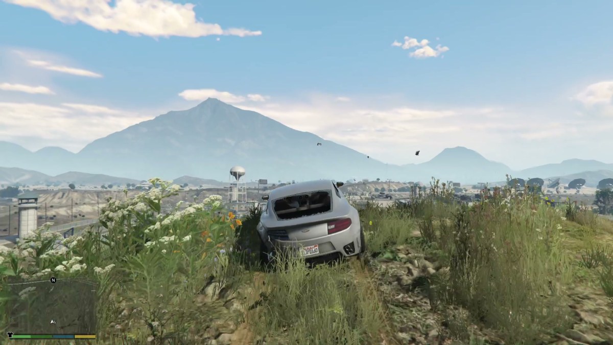 An image showing the player approaching a stunt jump in GTA 5, in a vehicle.