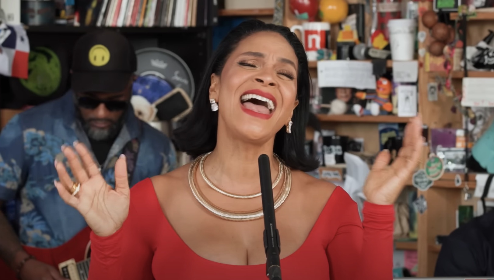 Teedra Moses doing a Tiny Desk Concert.