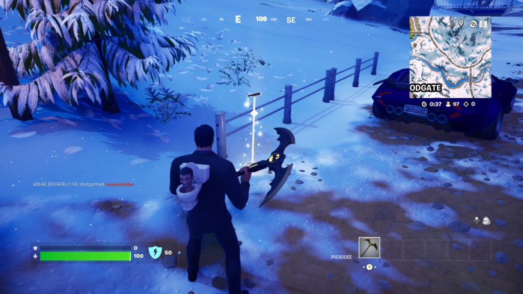 The microphone stand as part of an article about how to follow the trail and question the unknown traveler in Fortnite.