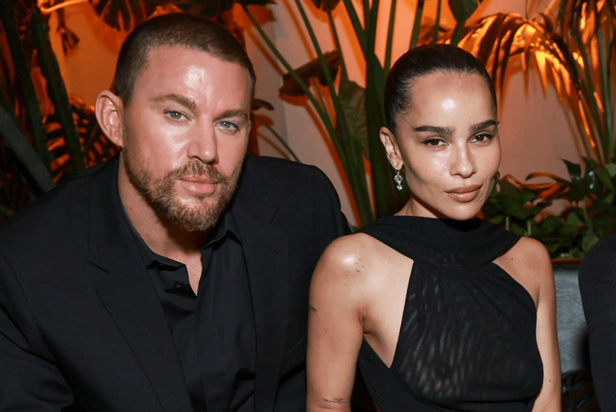 Channing Tatum posing with then-fiancé Zoe Kravitz as part of an article about celebrity divorces.