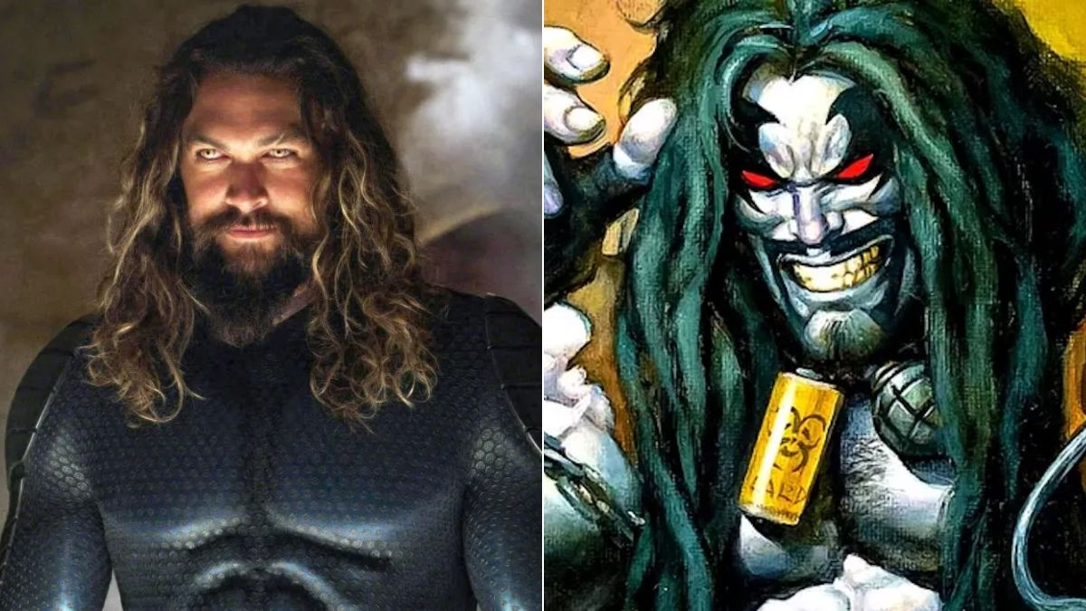 Left: Jason Momoa as Aquaman. Right: Lobo from DC Comics