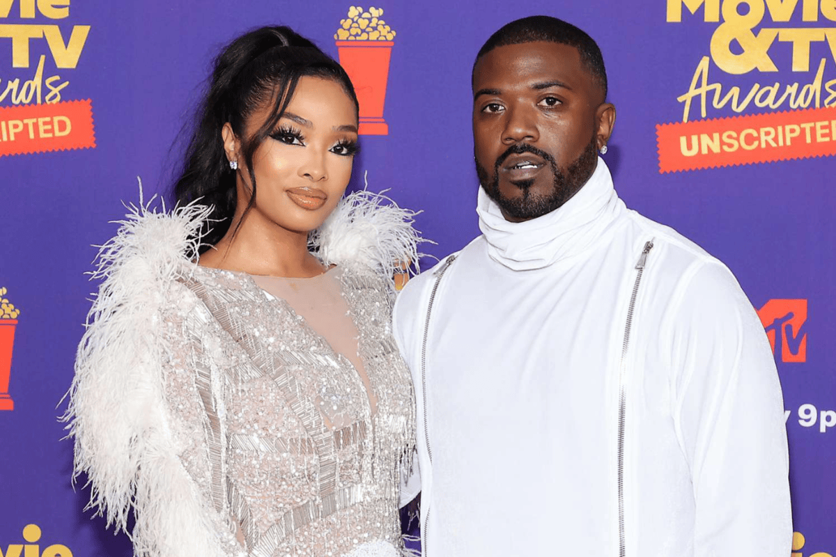 Ray J and Princess Love on an MTV redcarpet as part of an article about celebrity divorces.