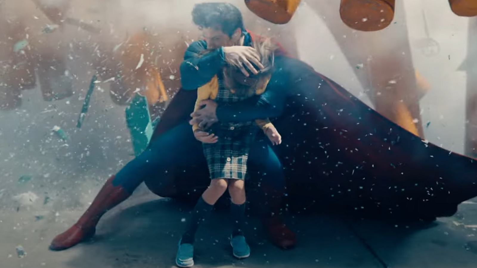 Superman saves a little a girl in the Superman (2025) teaser trailer