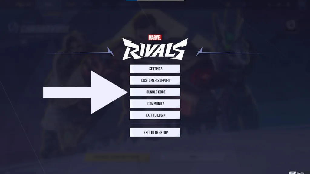 Screenshot of the Marvel Rivals Bundle Code button.