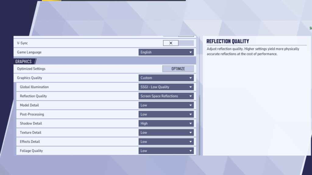 Marvel Rivals Graphics Setting Section in Settings