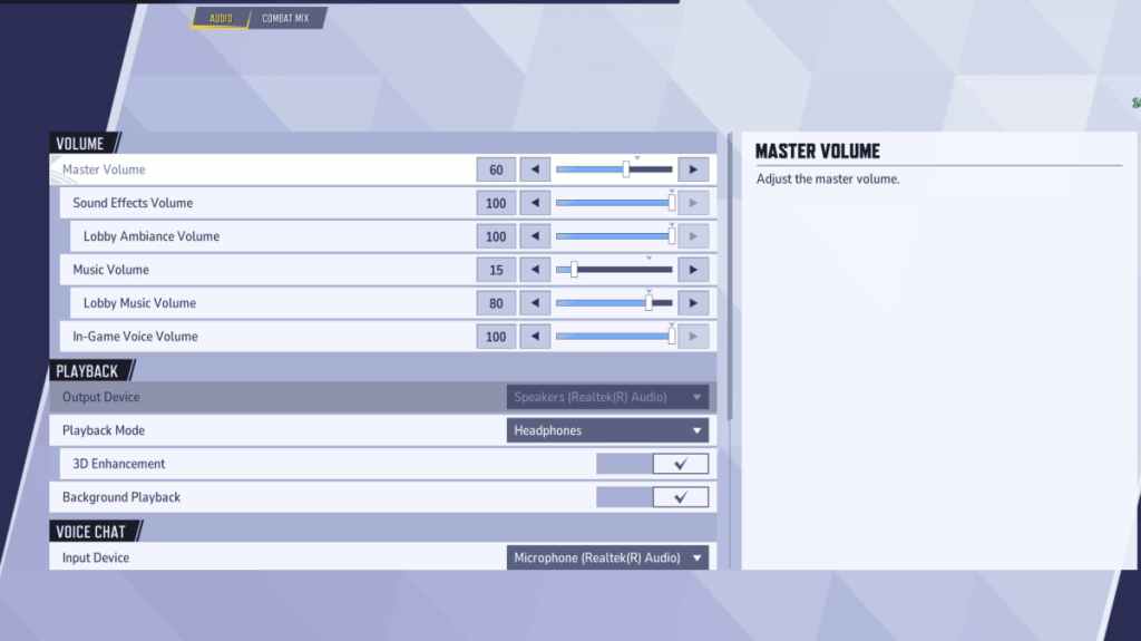 Marvel Rivals Audio Settings Page in Settigs