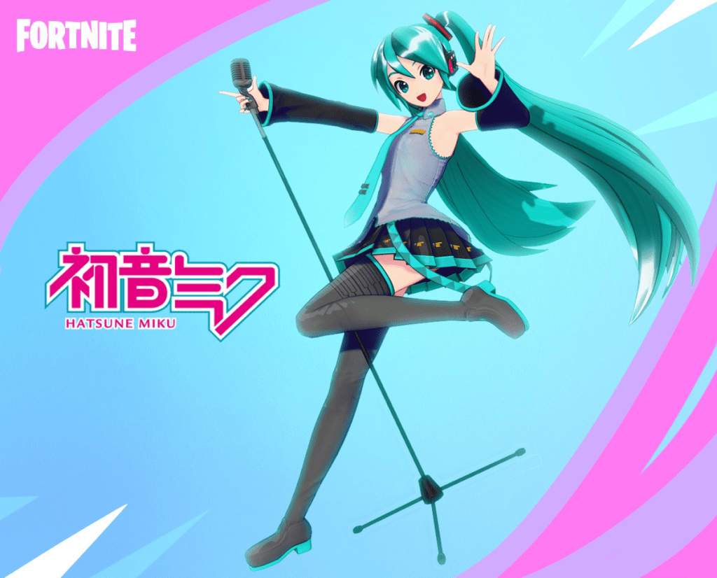 Image Depicting Hatsune Miku in Fortnite, from @HatsuneMiku on Twitter (which is a FAN ACCOUNT)