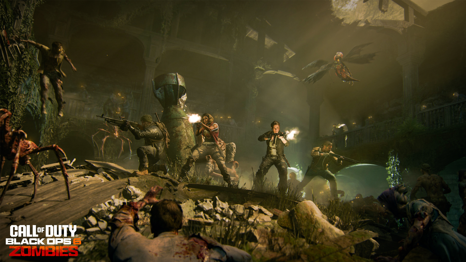 The Main Crew of Black Ops 6 Zombies faces off against hordes of Zombies in Citadelle des Morts