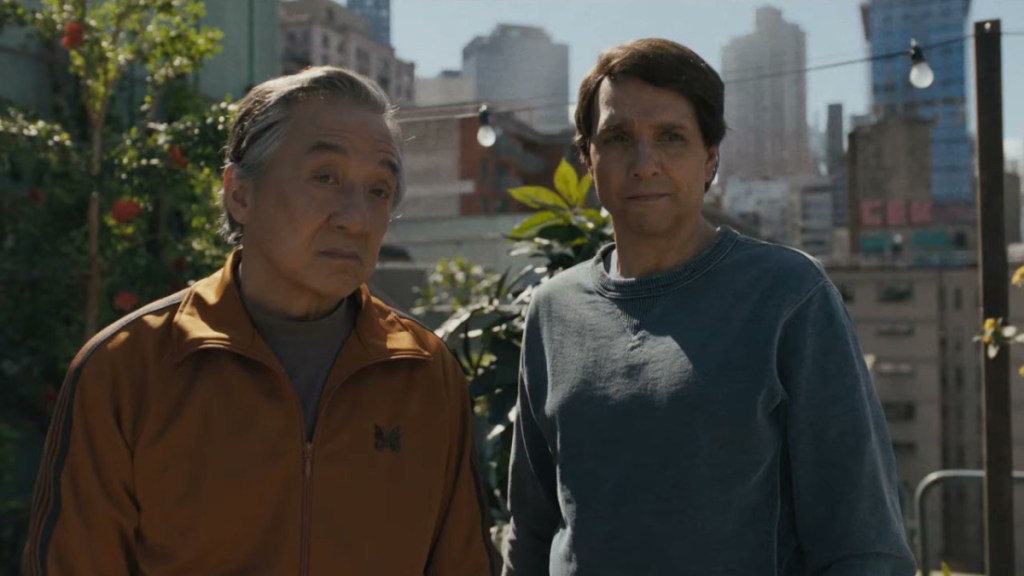 Karate Kid: Legends, Mr Han standing next to Daniel LaRusso in Karate Kid: Legends.