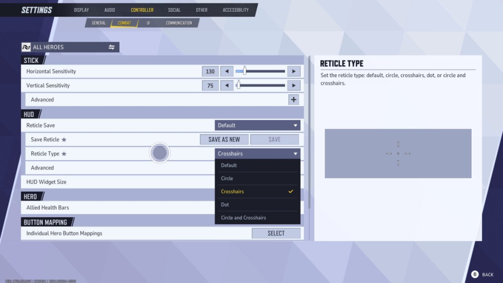Crosshair settings in Marvel Rivals