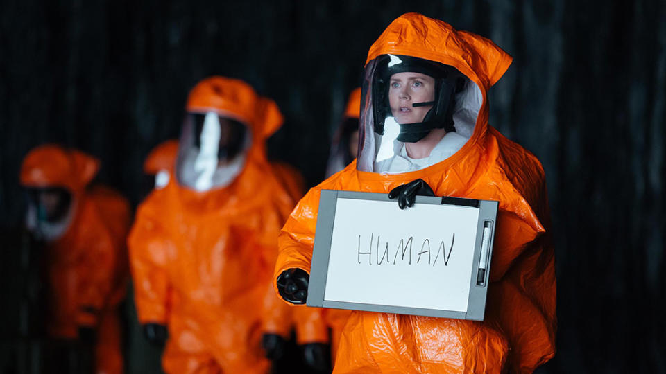 Amy Adams' Character attempts to communicate with aliens in Arrival