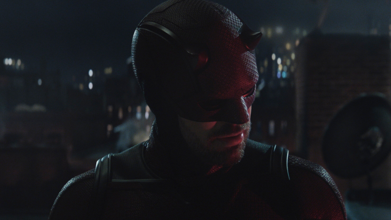 A close-up of Charlie Cox's Daredevil in Daredevil: Born Again Season 1