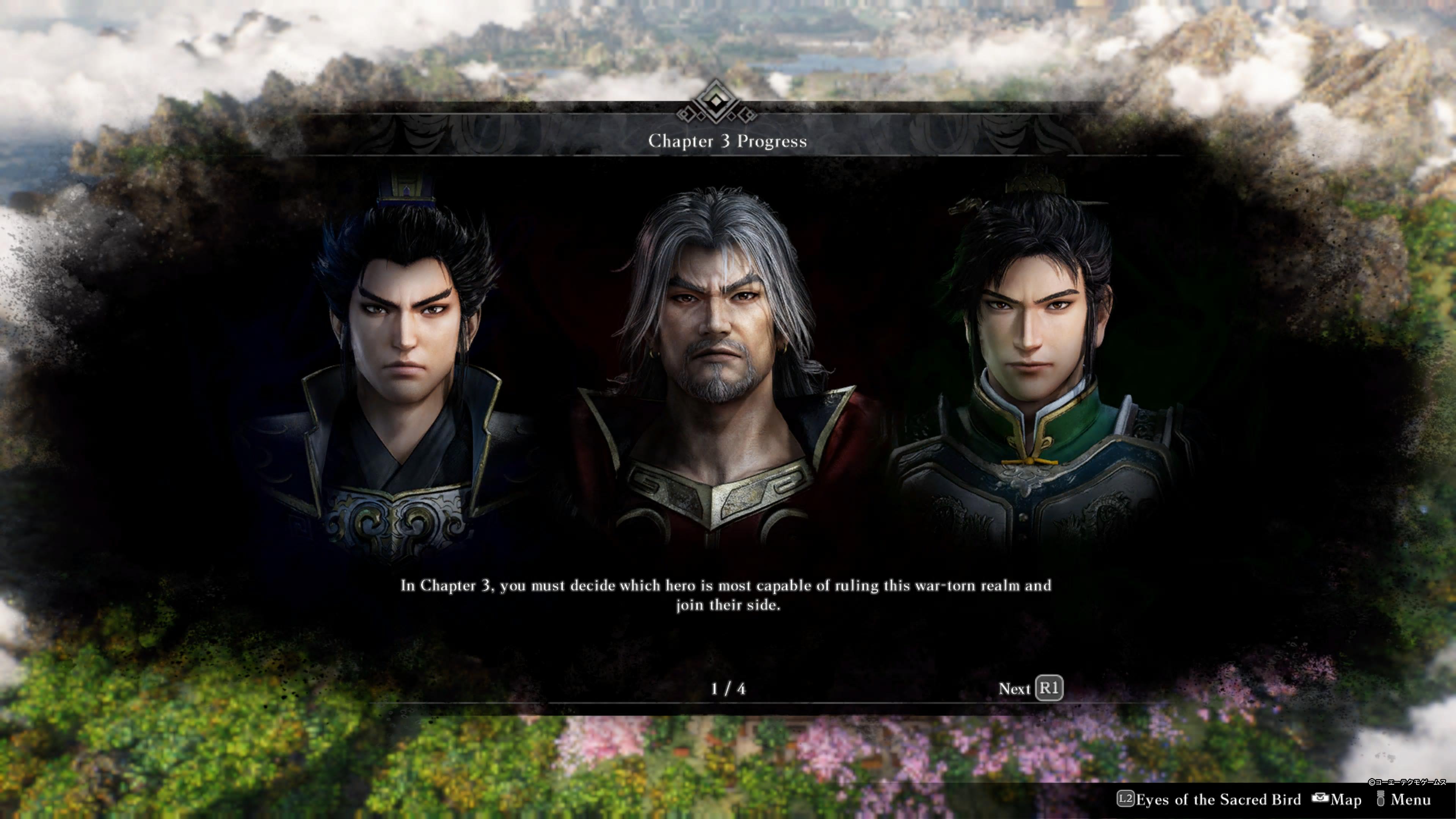 Headshots of Cao Cao, Sun Jian, and Liu Bei in Dynasty Warriors: Origins