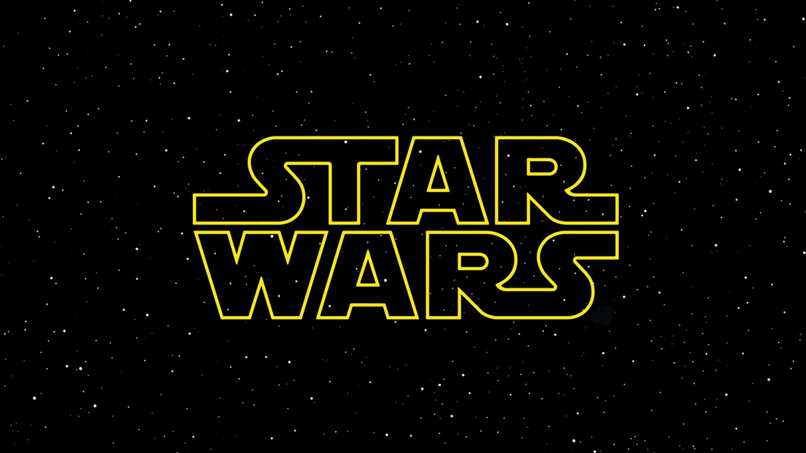 The classic yellow Star Wars logo on a field of stars