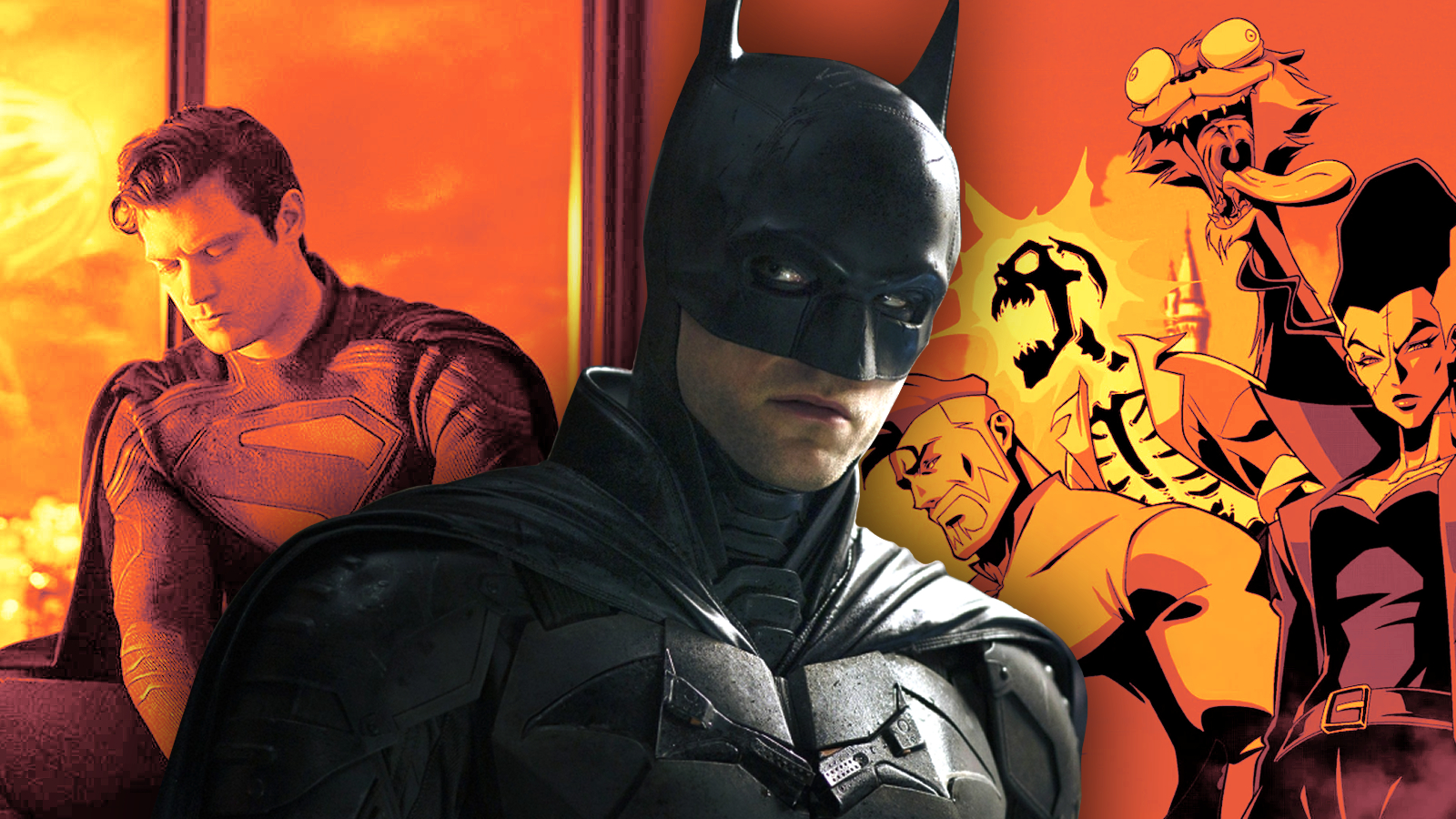 An Escapist custom header combining a still from The Batman with key art for Superman and Creature Commandos