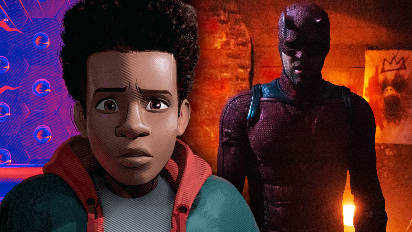 A custom Escapist header featuring Miles Morales in Spider-Man: Across the Spider-Verse and Daredevil in Daredevil: Born Again